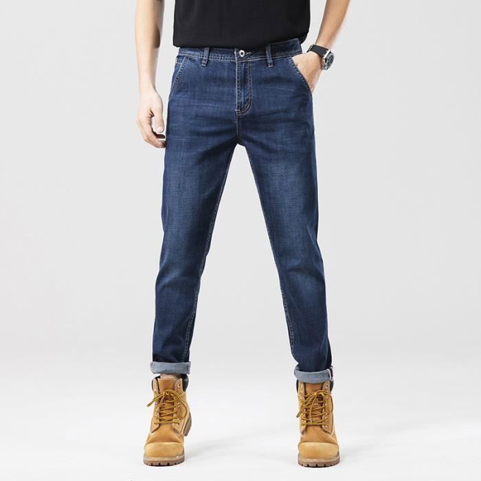 Pantalones vaqueros ajustados de talla grande para hombre - INSFITY - Corte recto - Poca elasticidad - Azul