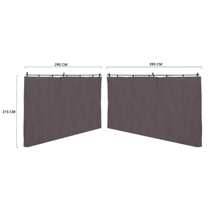 IDMARKET Juego de 2 cortinas para pérgola, de 3 y 4 metros, paneles de pared grises con cremallera.