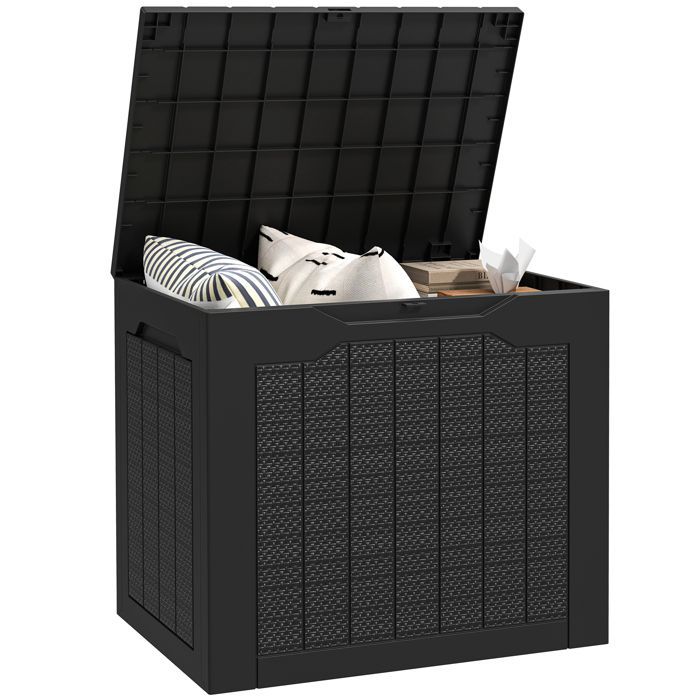 Caja de almacenamiento para exteriores - Outsunny - 93L - con asas empotradas - impermeable - para jardín o patio - 56 x 41 x 50 cm - negra