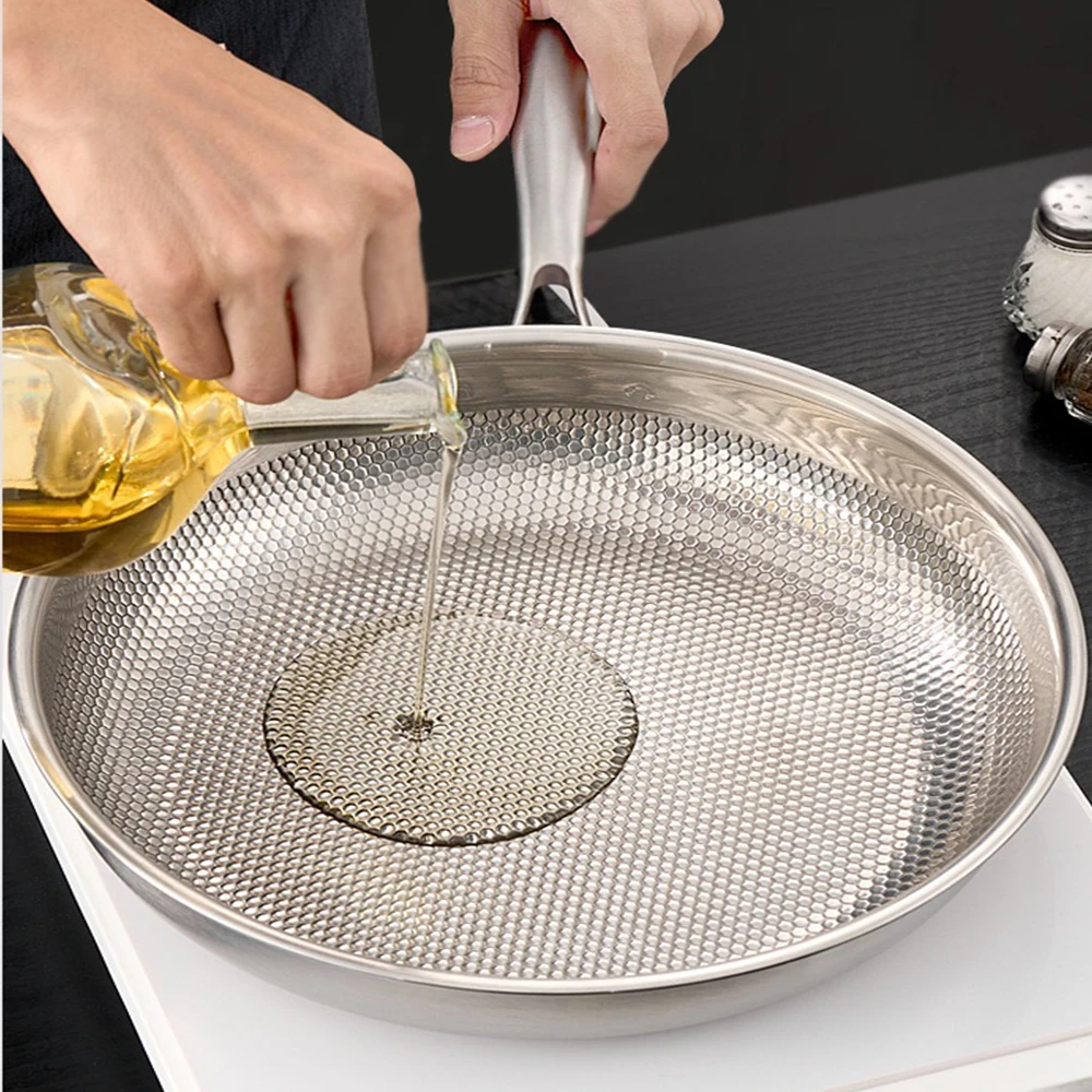 Wok en acier inoxydable 304, poêle à frire antiadhésive pour steaks, sans revêtement, compatible avec les plaques à gaz et à induction.