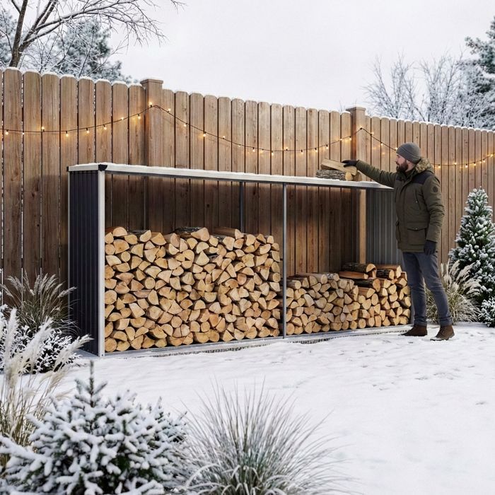 Kalmar überdachter Holzschuppen 352 x 80 x 152 cm anthrazit