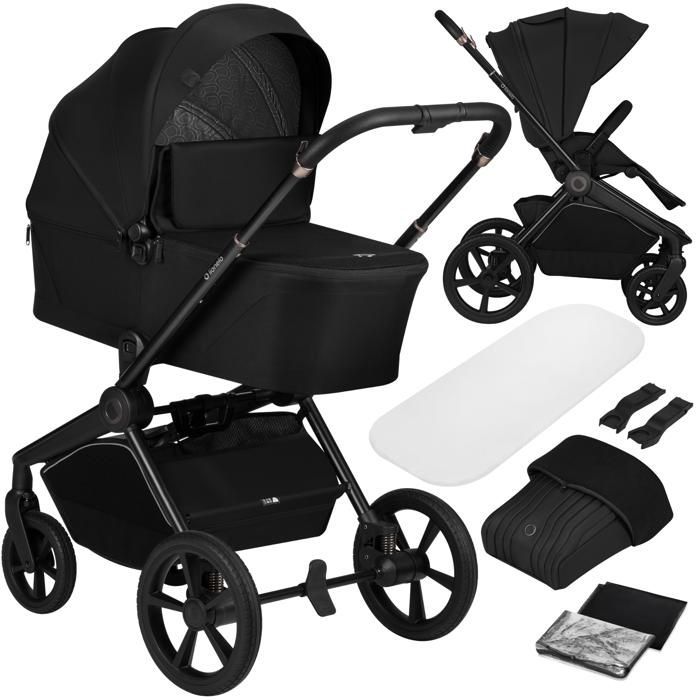 LIONELO Freya 2-in-1 Travel System - Carrycot - One-click folding - Accessories - Up to 22 kg - Black