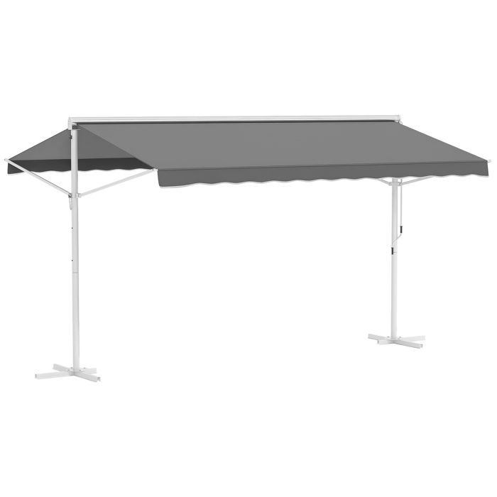 Store Double Pente Manuel rétractable Inclinaison réglable Acier époxy Blanc Polyester imperméabilisé Anti-UV Gris dim