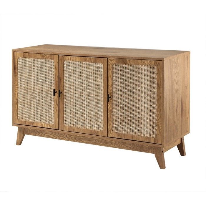 CALICOSY - Buffet 3 portes cannage en rotin naturel L120 cm - ALIA - Bois clair