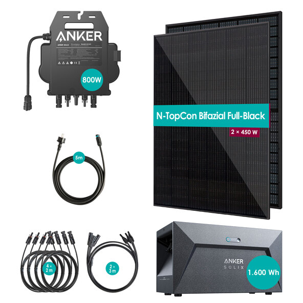 Centrală electrică bifacială pentru balcon 900W / 800W incl. baterie de stocare fără suport de montare