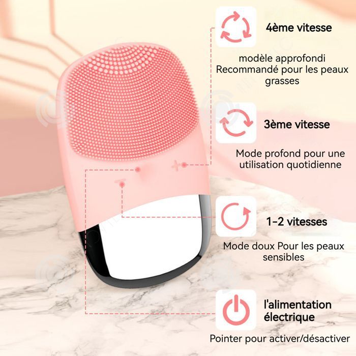 Cepillo de limpieza facial eléctrico INN, cuatro velocidades, resistente al agua IPX7, cabezal de tres zonas, cepillo de limpieza facial portátil.