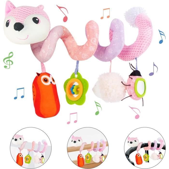 Spirale attività per neonati, giocattoli per neonati, si appende al passeggino, al seggiolino auto o alla culla, regalo per neonati da 0 mesi in su, volpe - rosa
