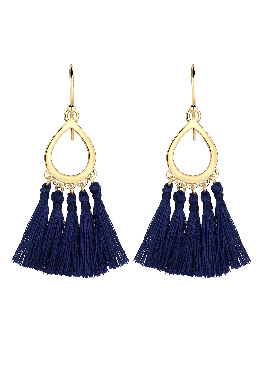 Elli Forme de Goutte Boho Festival Pompon Bleu Boucles d'Oreilles Femme (925/1000) Argent