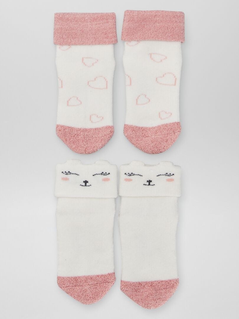 Conjunto de 2 pares de meias - Branco/Rosa