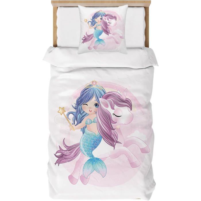 Juego de ropa de cama infantil con funda nórdica individual de 90x190cm, funda nórdica y funda de almohada de 40x60cm, estampado 3D de princesa sirena.