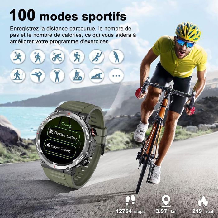 Blackview heren smartwatch 1,45 inch met Bluetooth, bellen, meer dan 100 sportfuncties, IP68 waterbestendigheid, SpO2-meting, slaapregistratie, compatibel met iOS en Android, legergroen