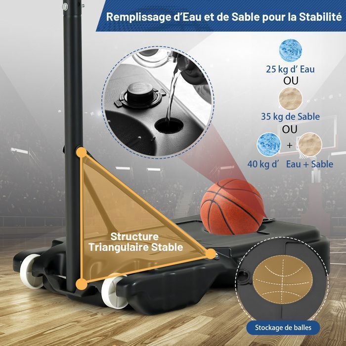 Aro de baloncesto independiente COSTWAY con ruedas - Altura ajustable de 90 a 210 cm - Tablero de PE - Rellenable con agua o arena - Para mayores de 3 años - Azul