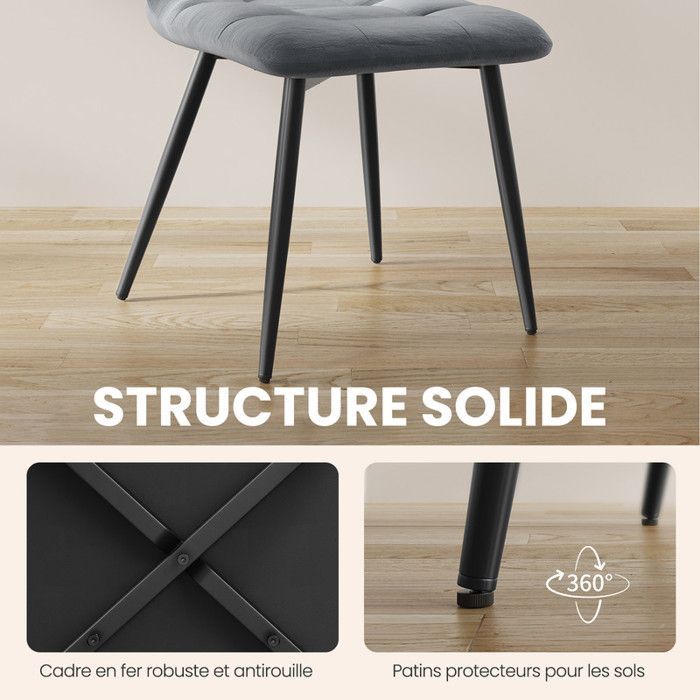 Set di 4 sedie da pranzo HavenlyHome, seduta imbottita in velluto, design ergonomico, gambe in metallo, per soggiorno e camera da letto, colore grigio.