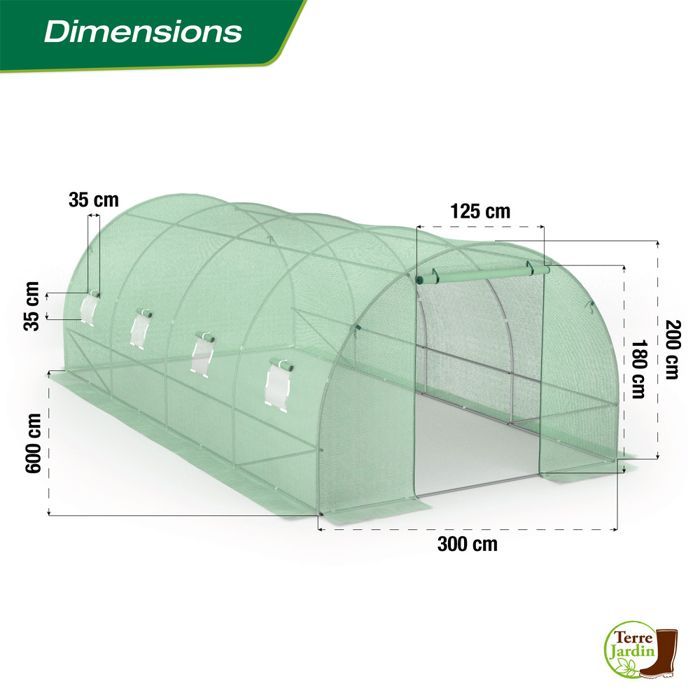 Estufa túnel de jardim de 18m² com cobertura reforçada