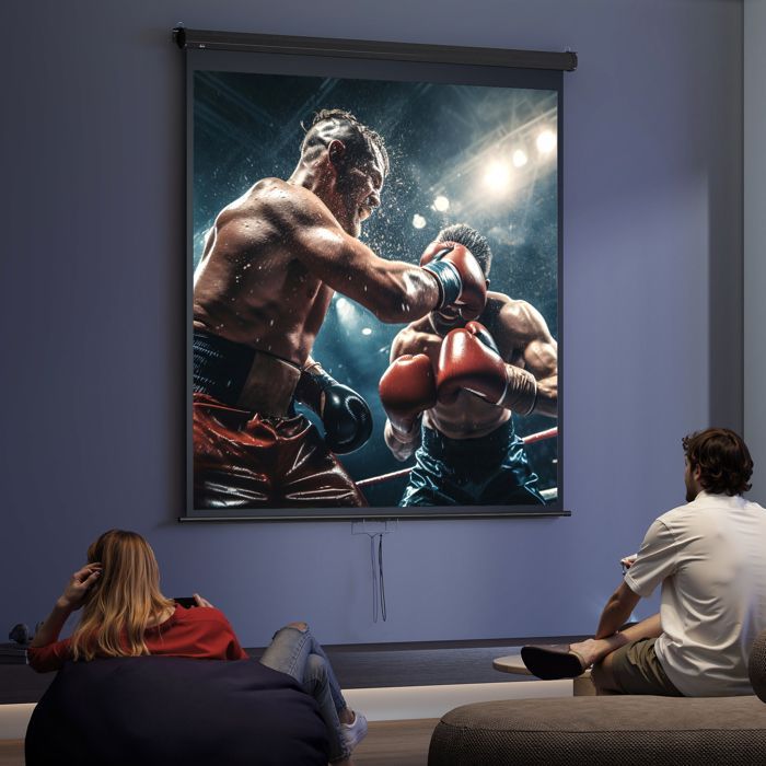 Pantalla de proyección - pantalla para proyector de vídeo - HOMCOM - 99 pulgadas, cine en casa 1:1, 4K HD, montaje en pared/techo - acero - negro