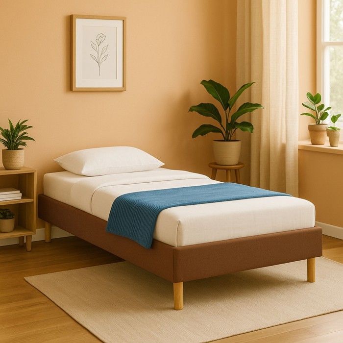 Base de cama tapizada - KING OF DREAMS - Marrón - 90x190 cm - 13 listones - Montaje rápido
