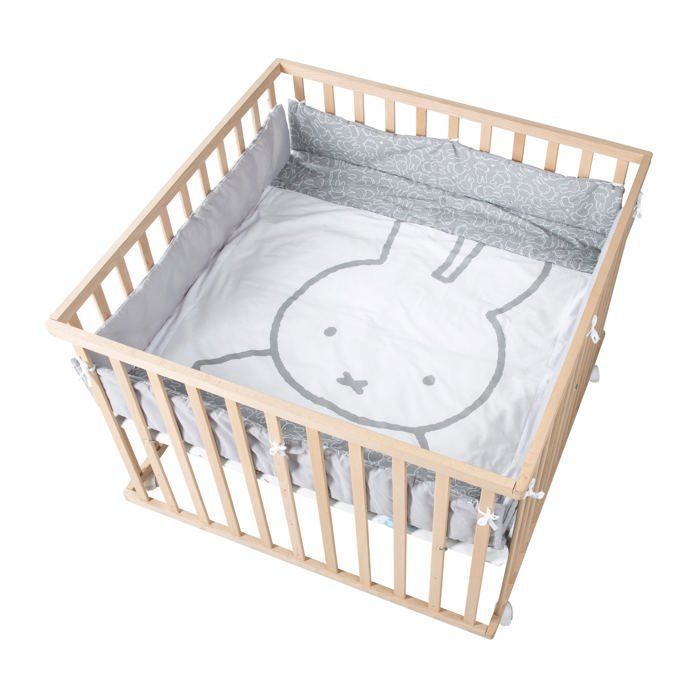 Alfombra para corralito de bebé - ROBA - miffy® - Protector de corralito con base y bordes con estampado de conejos - Gris/Blanco