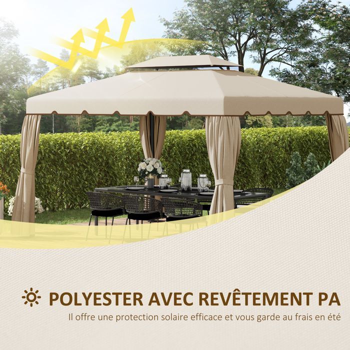Outsunny - Toile de rechange pour pavillon - Polyester - 400x300cm - Beige