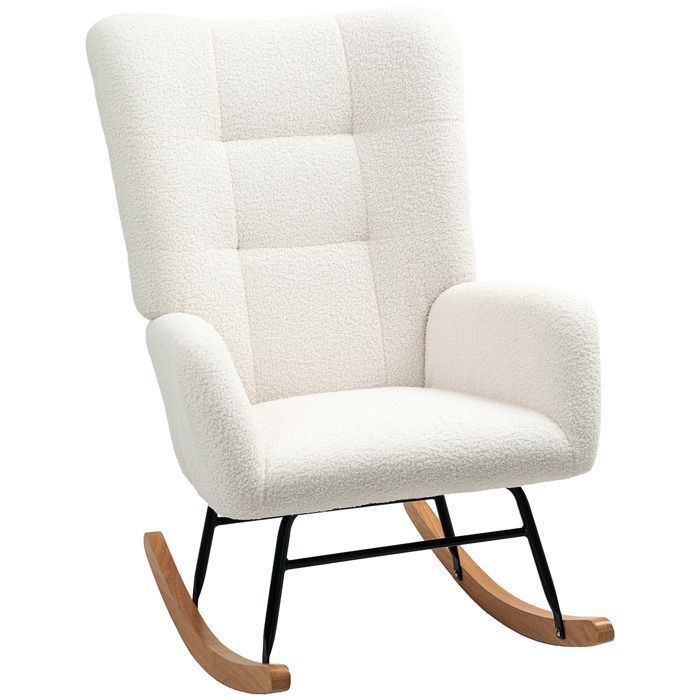 Plaque épaissieFauteuil à bascule homcom, fauteuil à bascule avec accoudoirs, Teddy Velvet look, fauteuil relaxant avec glissière
