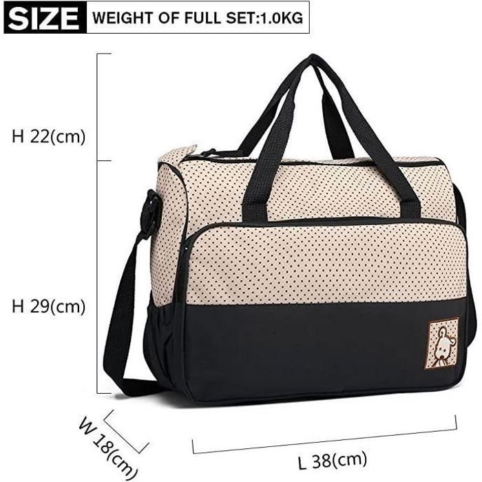 Sac à Main Langer Bébé Maman Set de 5pcs pour Promenade-Noir