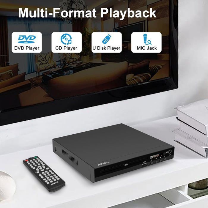 Lecteur DVD HD avec Péritel, Lecteur DVD Multi-Régions pour Télévision, Lecteur DVDs et CD pour Système Stéréo avec Entrée USB