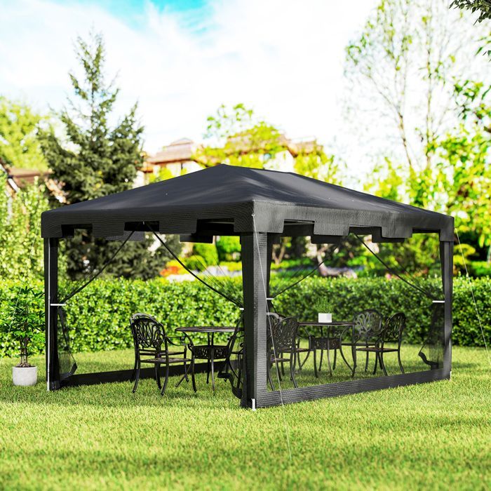 Gazebo da giardino - Outsunny - 3 x 4 m - pannelli laterali in rete e 2 porte - per feste e matrimoni - metallo e PE - grigio scuro