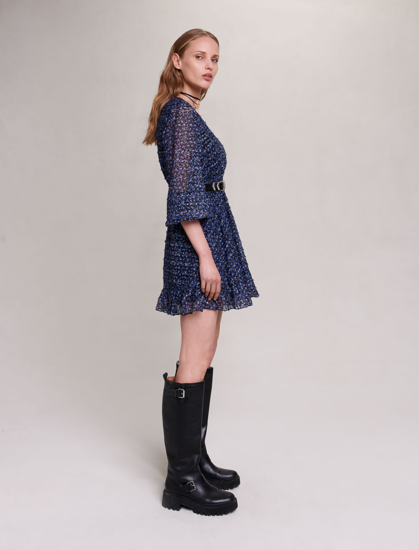 Sprankelende jurk met ruches - Blauw