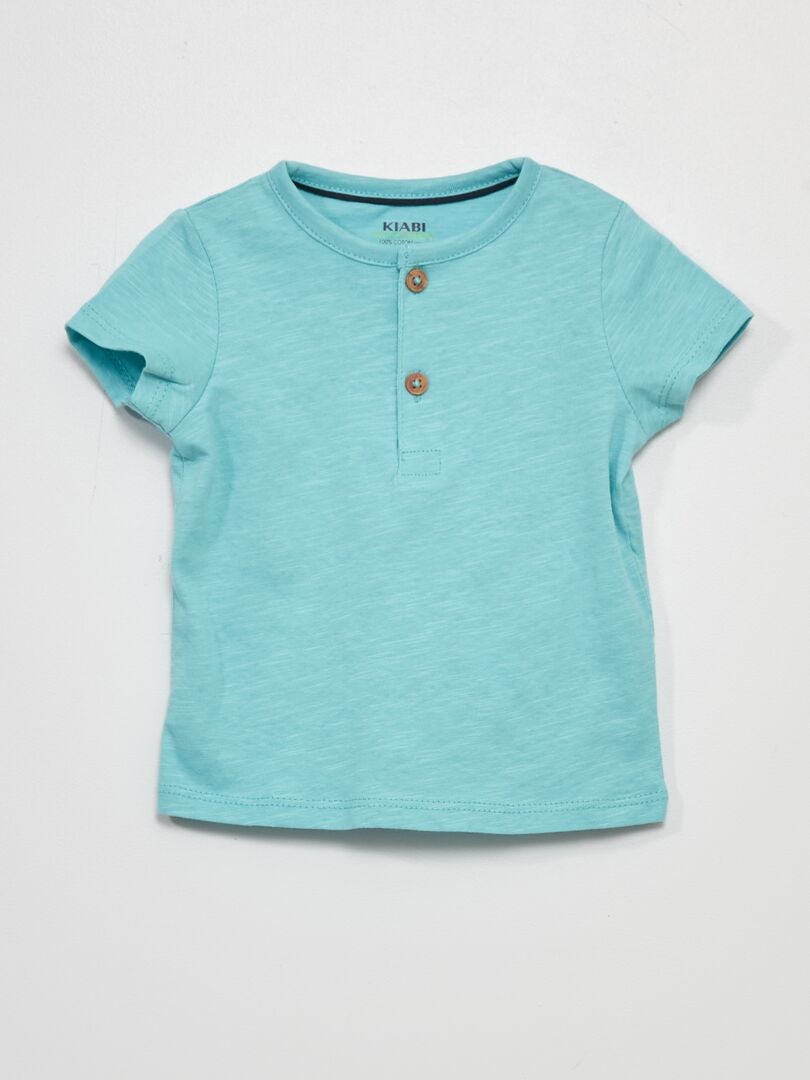 Henley-hals T-shirt - BLAUW