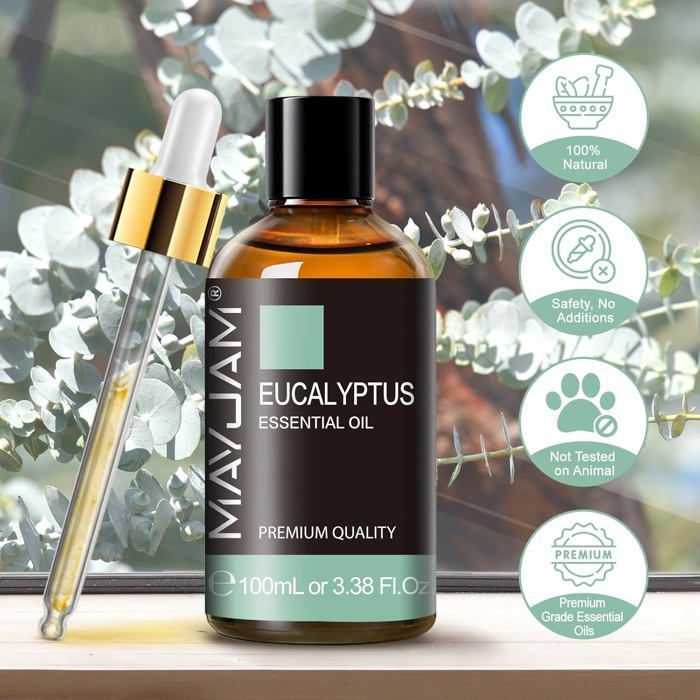 Huiles Essentielles Eucalyptus 100ml, Huile D'Eucalyptus 100% Pure, IdéAl Pour L'AromathéRapie Aroma Diffuseur Huile Parfumée