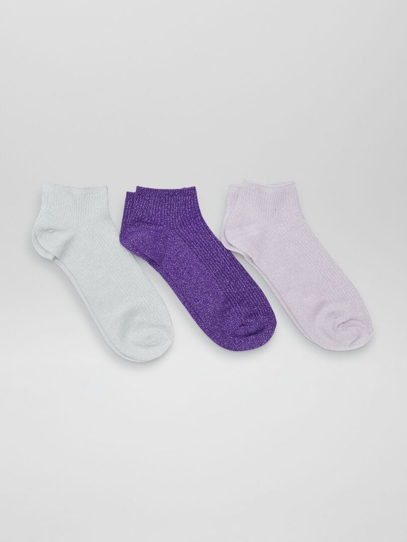 Conjunto de meias com lantejoulas - 3 pares - ROXO