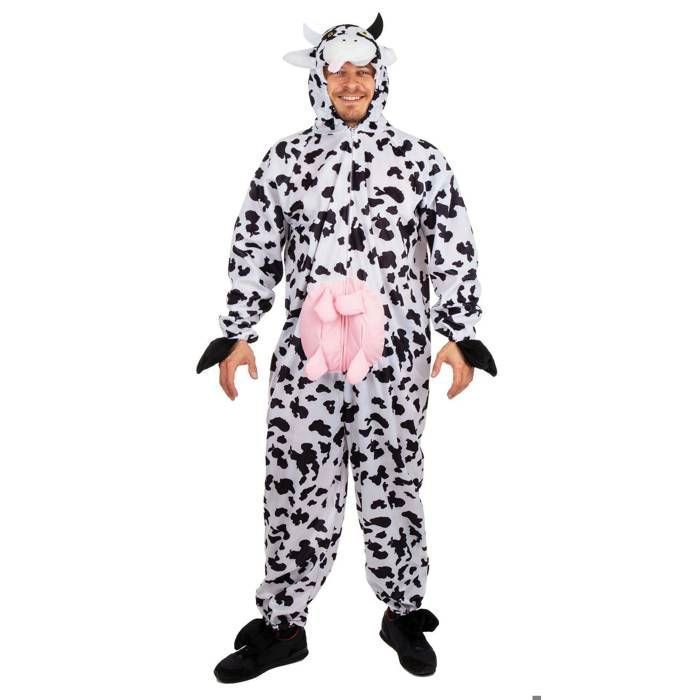 Costume - Adult Cow PtitClown - Hooded Jumpsuit - Zipper - White