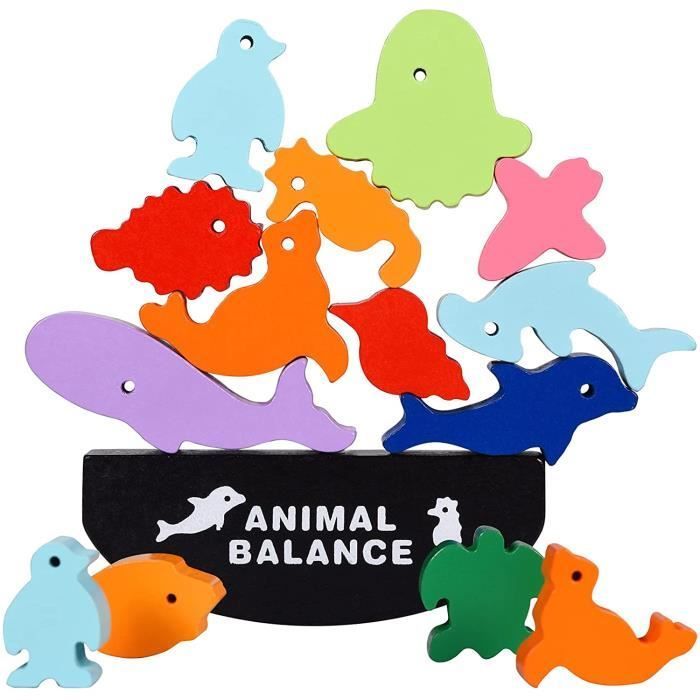 Jeu de construction en bois - Blocs d'empilage de l'équilibre - Animaux Montessori