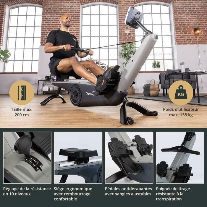 Vogatore indoor Freki – Skandika – Peso massimo 135 kg – Bluetooth – Console con schermo LCD – Blu