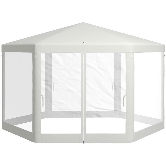 Tonnelle  tente de réception hexagonale 10 m² style cosy métal polyester imperméabilisé crème