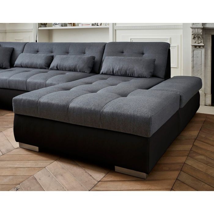 Vermont - Sofá panorámico de esquina izquierda - 7 plazas - XXL - Negro/Gris