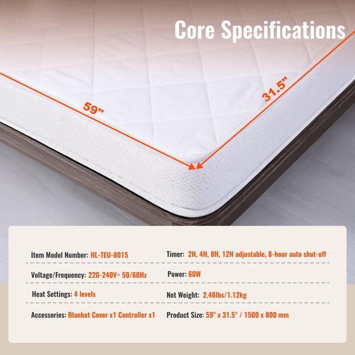 Coprimaterasso riscaldato Duoku - 150 x 80 cm - 4 livelli di calore, timer di 12 ore, spegnimento automatico