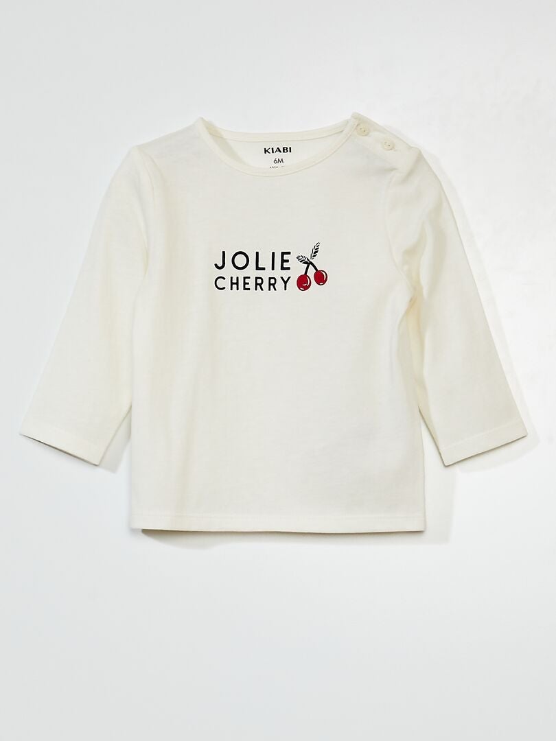 Bedrukt T-shirt met lange mouwen - Wit