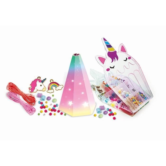 Clementoni - Crazy Chic - Kit Creativo Unicornio - Crea tus propias pulseras de cuentas coloridas con dijes y pompones - Para mayores de 7 años