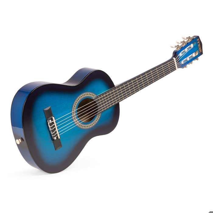 Max SoloArt Junior 1/4 Gitarren-Set – Blau, Nylonsaiten, Alter 4–6 Jahre, Tragetasche, Plektren, Gurt, Gitarrenständer