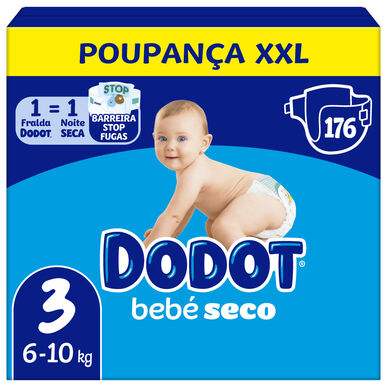 Dodot Baby Dry 6-10 kg Storlek 3 Läckagefria Babyblöjor 176 st 176 st