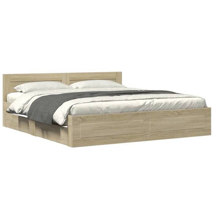 Estructura de cama vidaXL con cabecero, roble Sonoma, 200x200 cm, muebles de dormitorio, cama doble, somier de láminas, estructura de cama 3295536