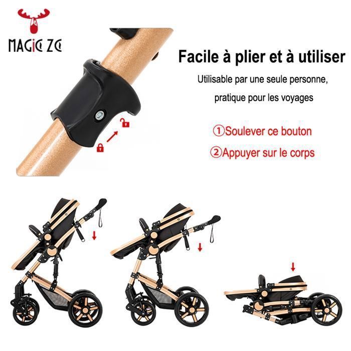 Poussette pour nouveau-né Poussette bebe Magic ZC Poussette 3 en 1 Poussette cosy voyag Poussette trio avec nacelle pliable un clic