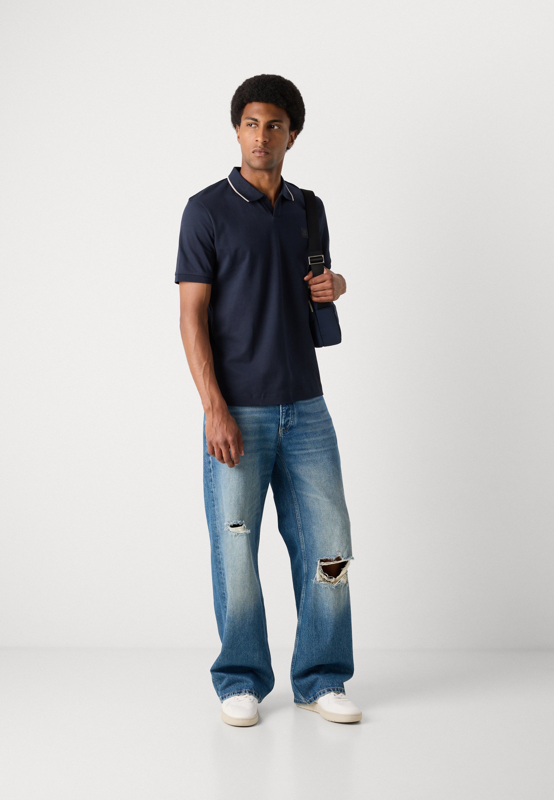 Polo Marc O'Polo a maniche corte con colletto camp - blu scuro