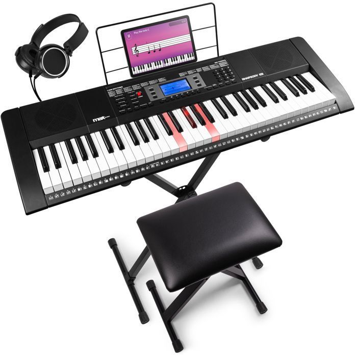 Max Rhapdosy61L -  Clavier Électronique avec 61 Touches Lumineuses, Pack Complet Débutant