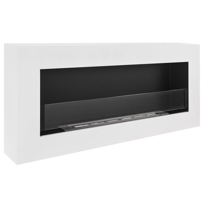 BOX weißer 90 cm Bioethanol-Kamin. Wandmontierter Bioethanol-Kamin mit Glastür