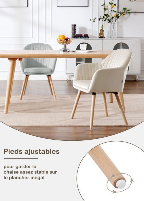 WOLTU 2 sillas de comedor para cocina, sala de estar, cafetería, asiento de terciopelo, patas de madera maciza, color crema.