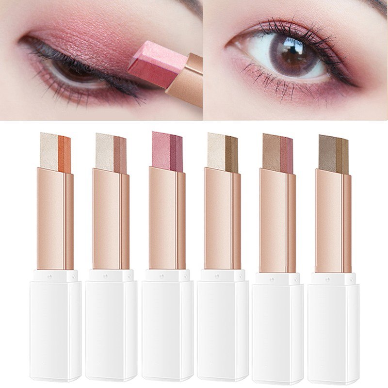 Stick de fard à paupières pailleté bicolore, fard à paupières mat, maquillage facile et rapide, cosmétique waterproof, outil de beauté