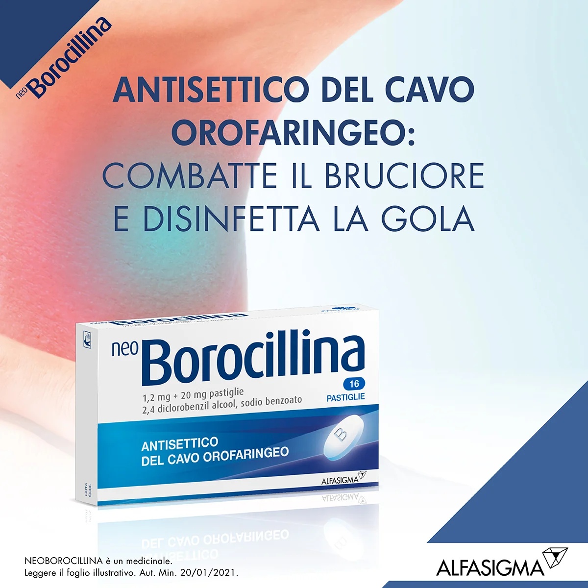 NEOBOROCILLINA Neo Borocillina 1,2 mg + 20 mg 16 Tabletten Antiseptikum für den Mund- und Rachenraum