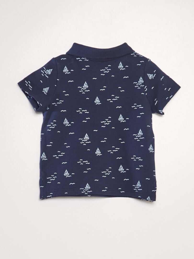 Bedrukt katoenen piqué poloshirt - BLAUW