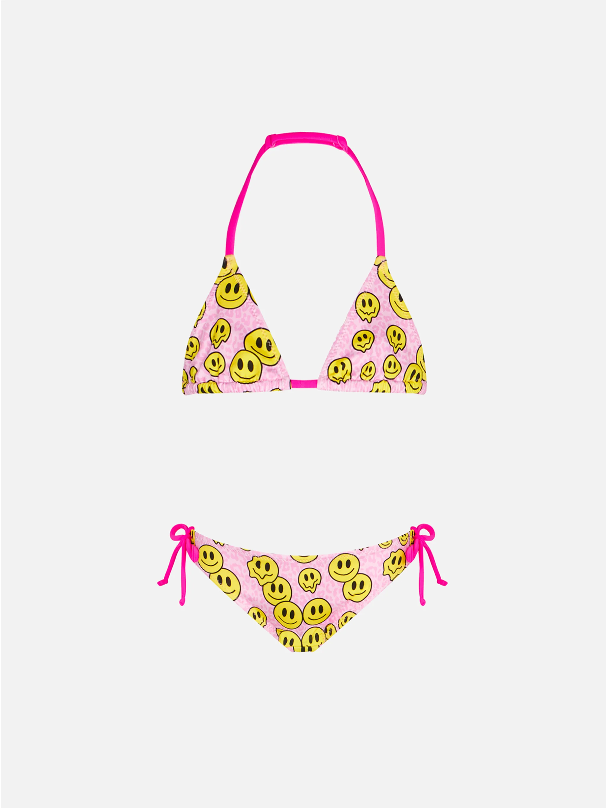 Bikini triangular para niña con estampado de sonrisa